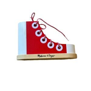Melissa & Doug Wood Lacing Sneaker Learn to Tie a Shoe Educational Toy Red White